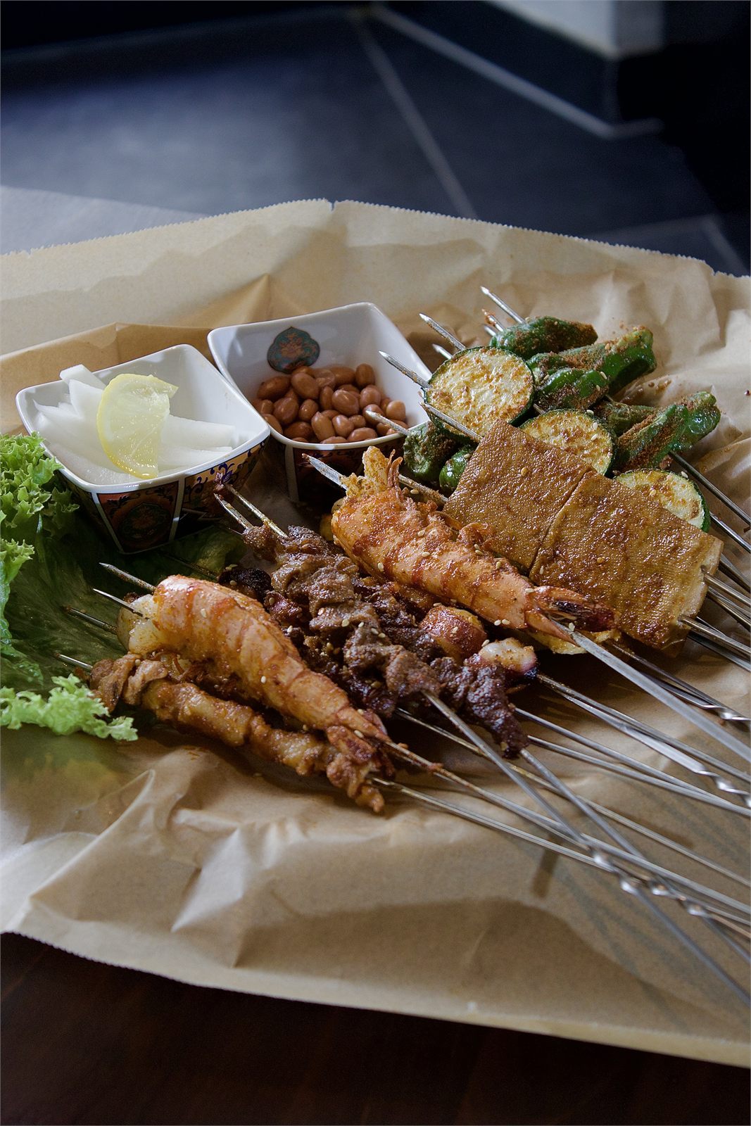 Freshly grilled skewers at Bia & Ban